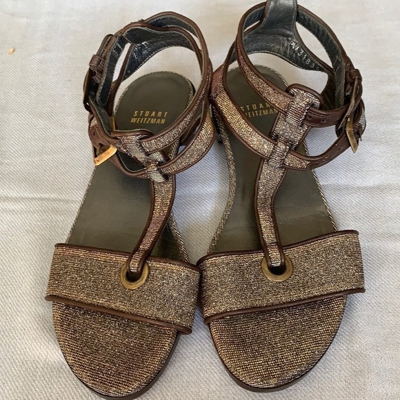 Stuart Weitzman Pyrite Nocturne Glitter Sandals 6 - Picture 2 of 12